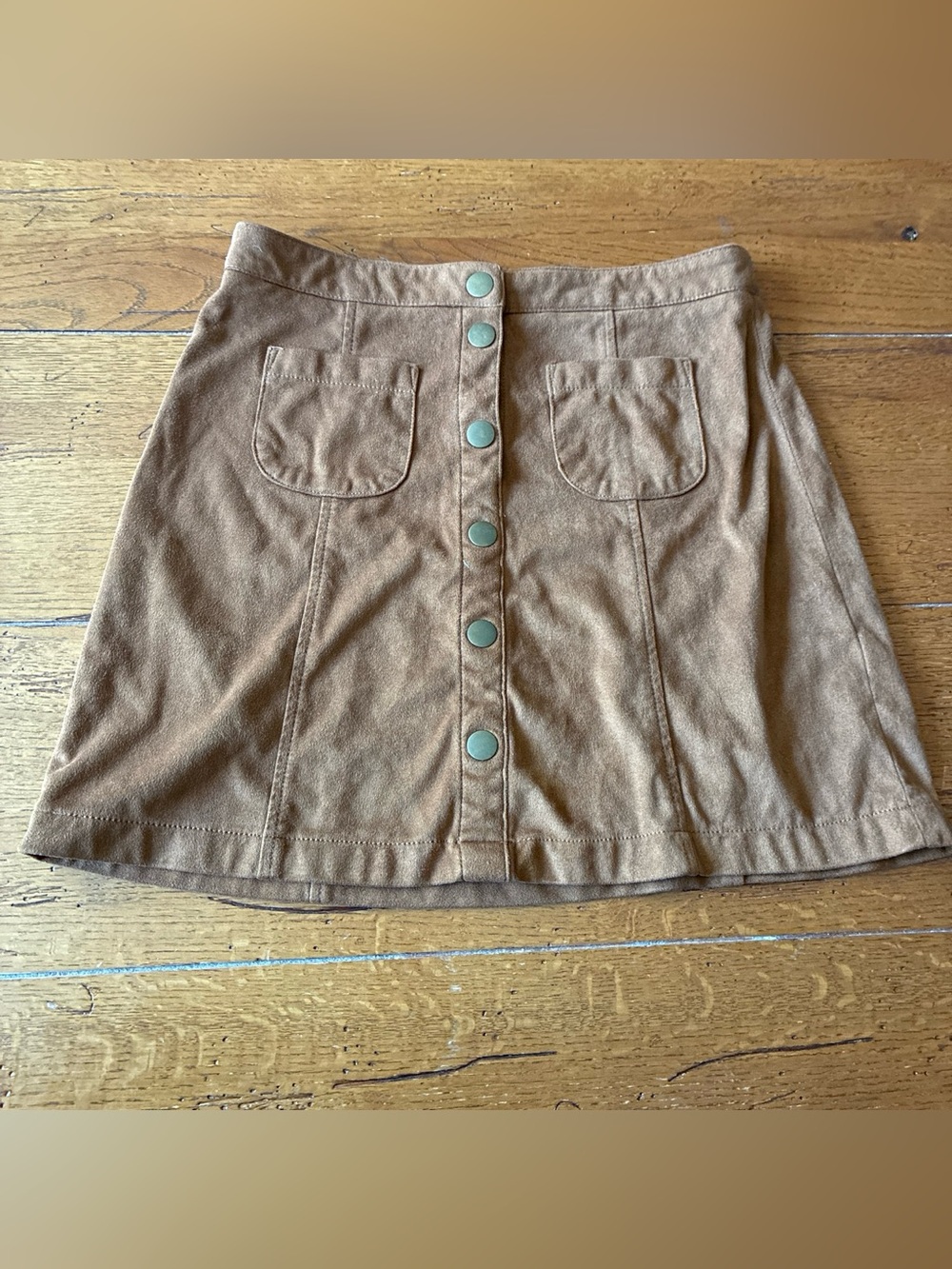 Garage Brown Faux (fake) Suede Button-Front Mini Skirt